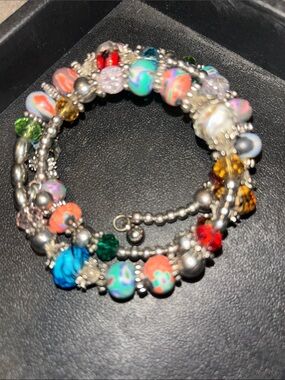 Premier Designs “Color Wheel” Multicolor Beaded Wrap Bracelet - Silver Accents